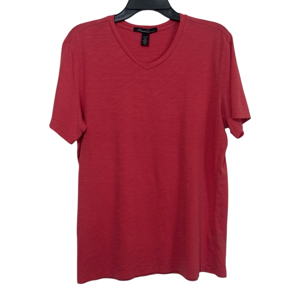Kenneth Cole New York Men's Pink V-Neck Slub Cotton Short Sleeve T-Shirt Size M
